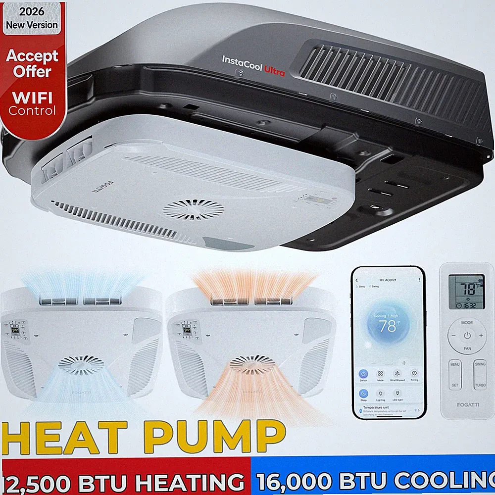 Heat Pump RV Air Conditioner 16K BTU Rooftop Camper AC Unit 43 dB Ultra Quiet