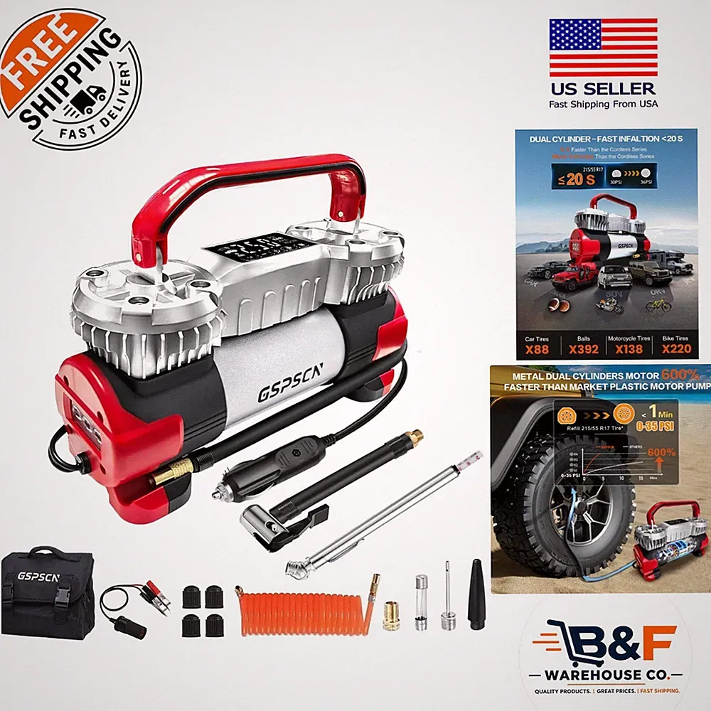 Lightweight Dual Cylinder 12V Air Compressor - Ideal for Cars, RVs, and Balloons